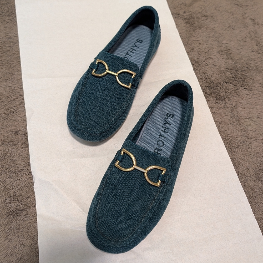 Rothy's Teal Loafers with Gold Accents